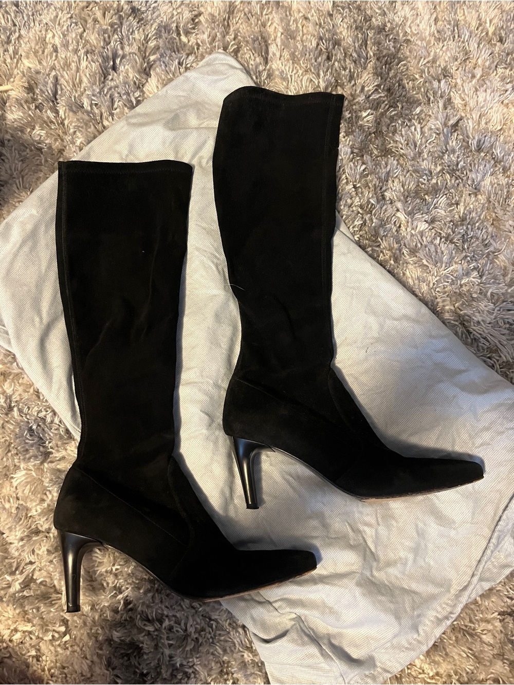 Stuart Weitzman Black Suede Knee-High Heeled Boots